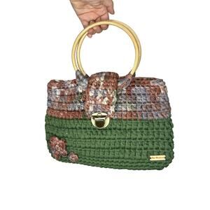Cxan Handmade Purse- Jersey Knit type Fabric with Bamboo Handles